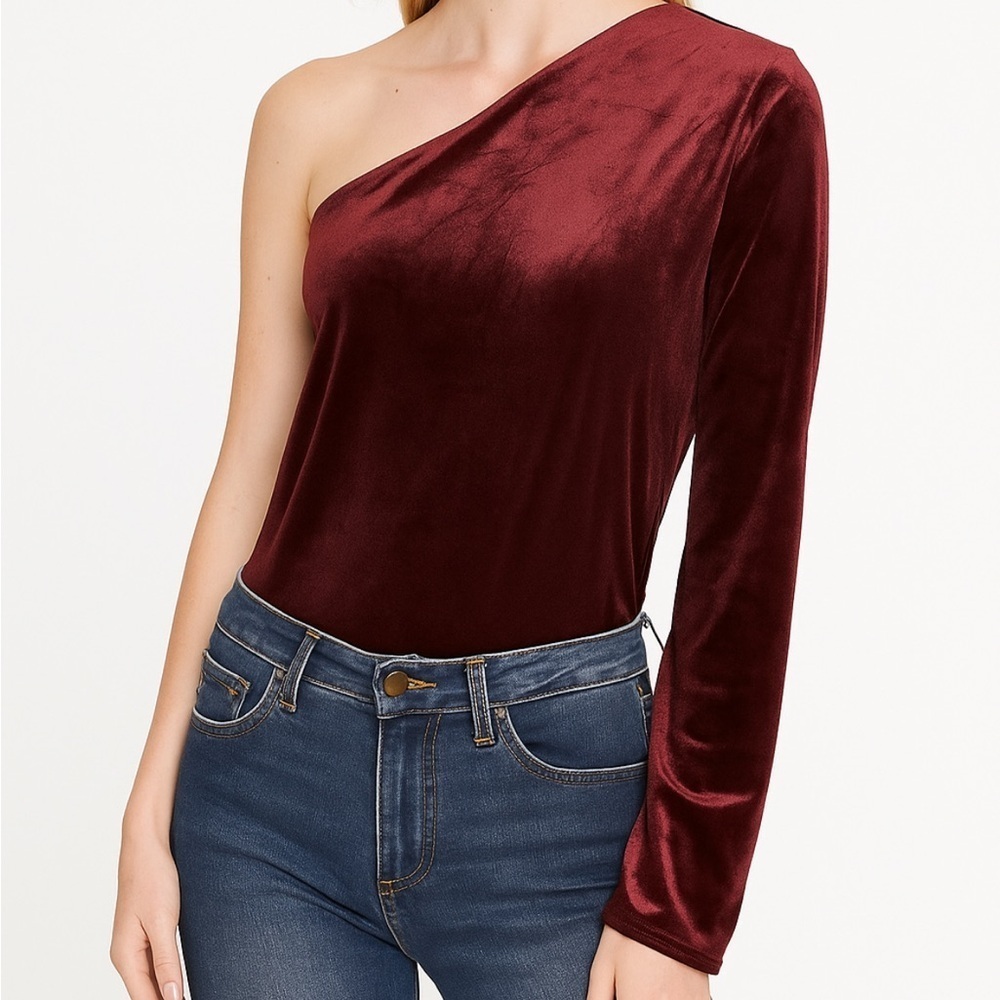 NWT Express Burgundy Velvet One Sleeve Bodyauit